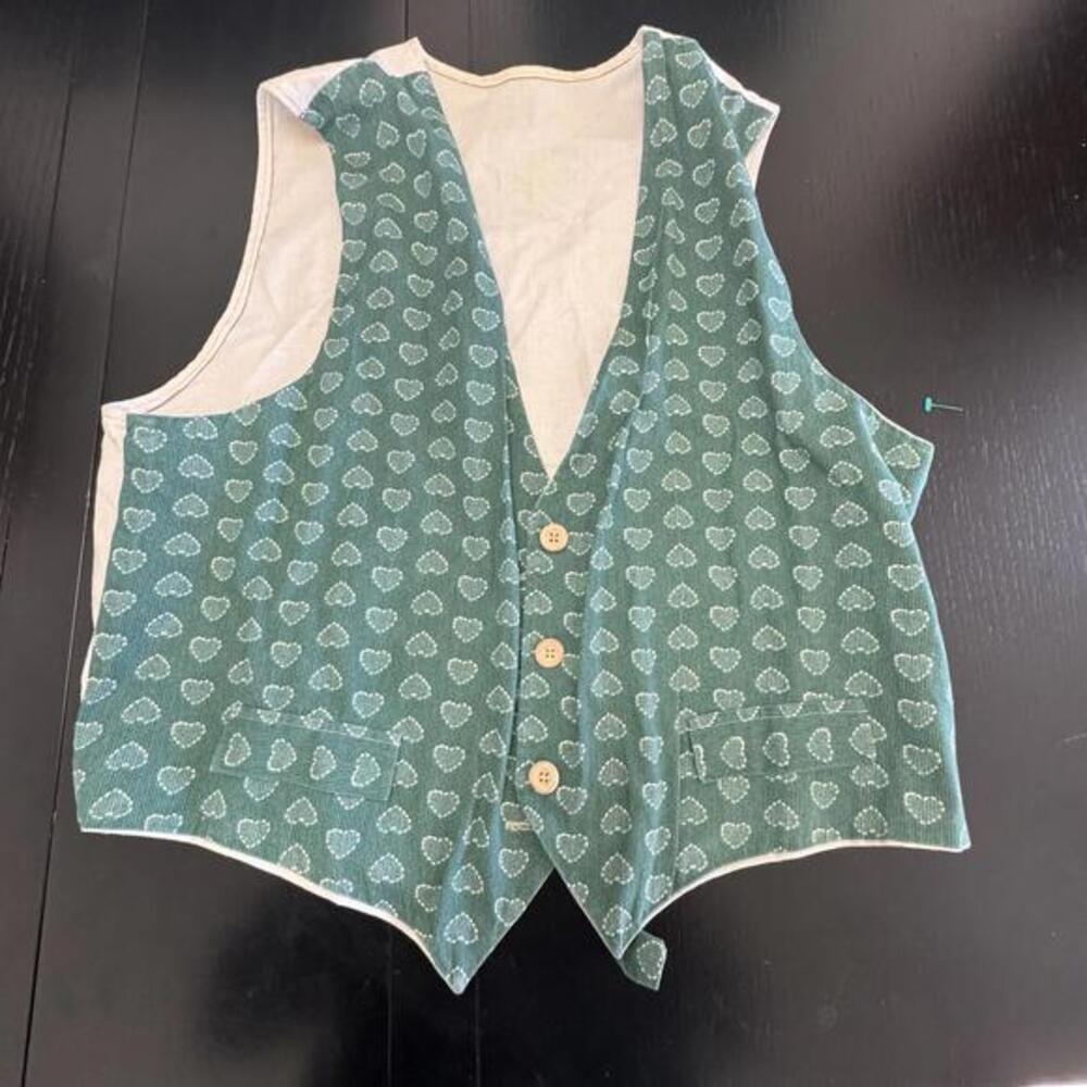 Handmade Whimsical Green Heart Print Button Vest – Cottagecore‎ Folk Style